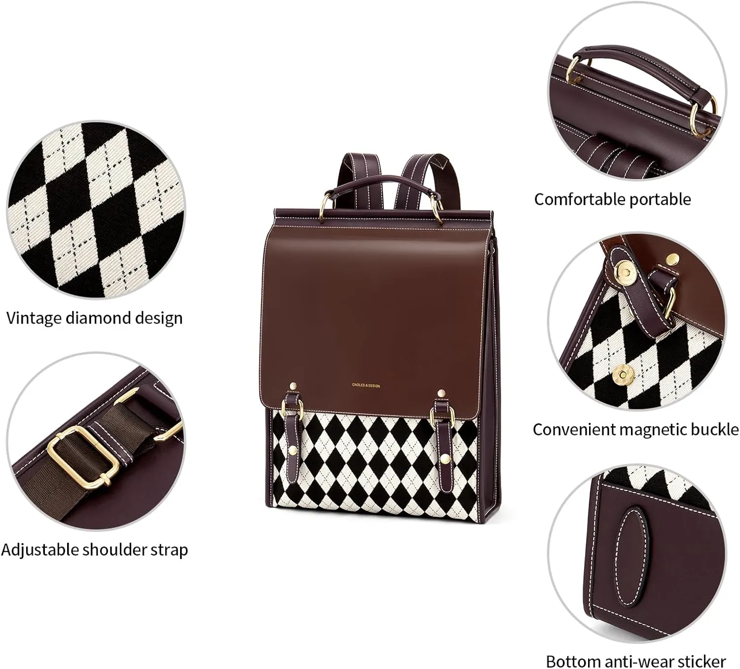 Cnoles Leather Backpack Purse For Women Fashion Ladies Vintage Bag Casual College Travel Backpacks Large bags Brown