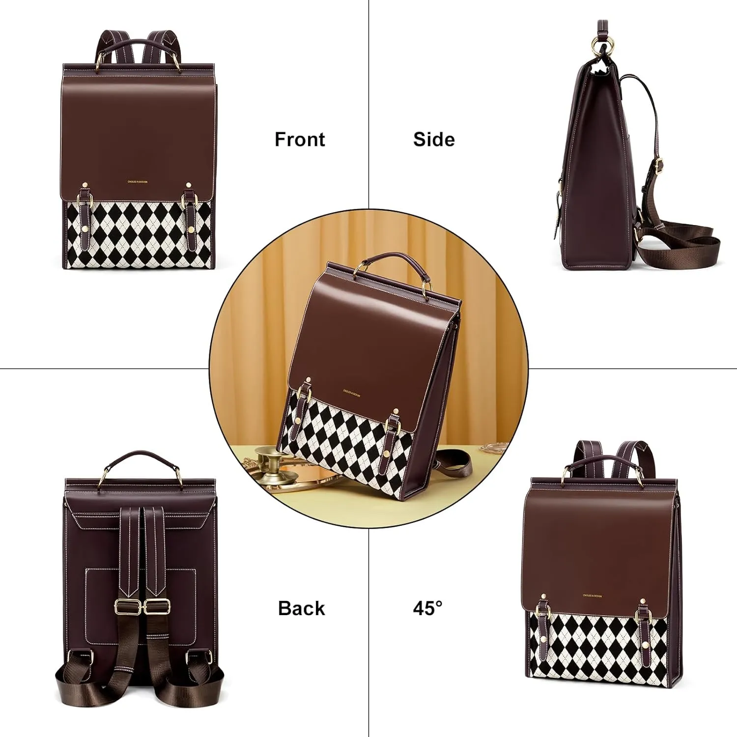 Cnoles Leather Backpack Purse For Women Fashion Ladies Vintage Bag Casual College Travel Backpacks Large bags Brown