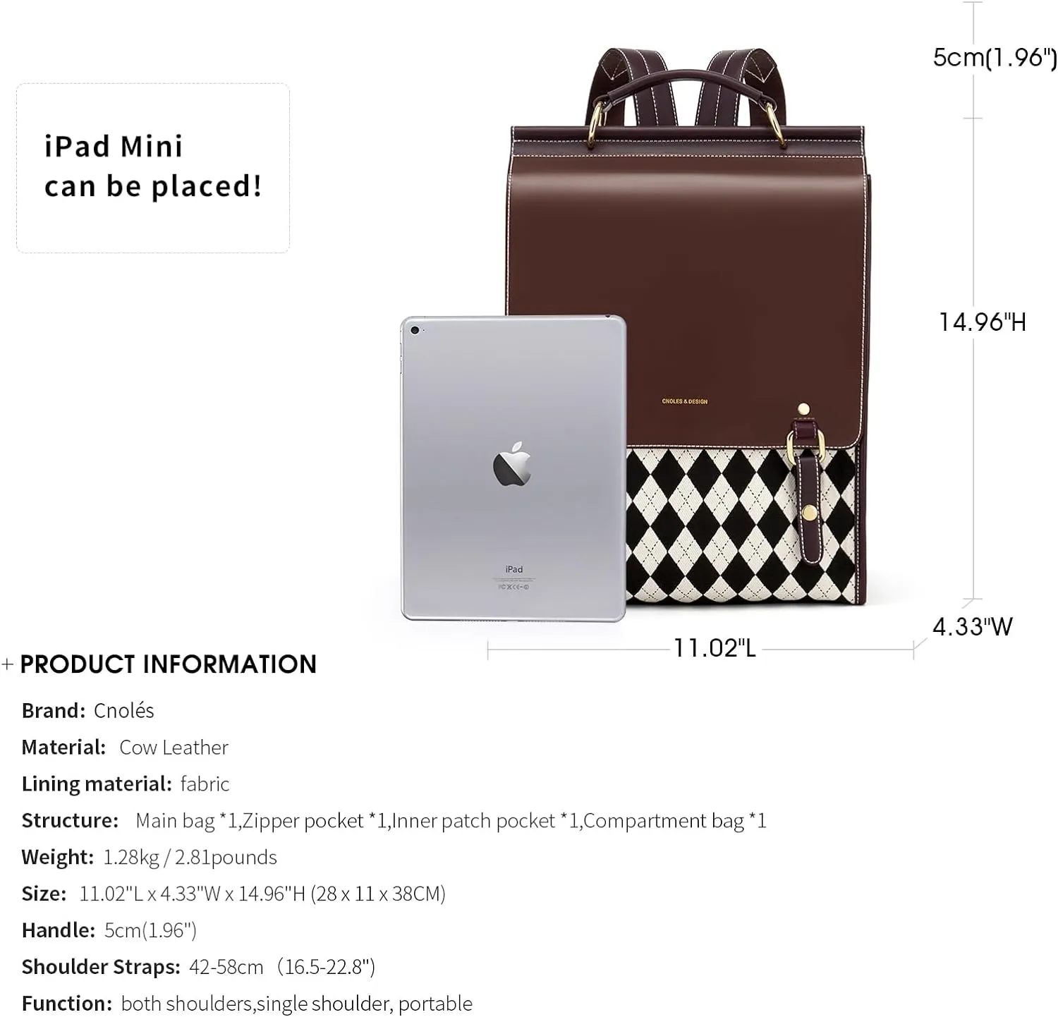 Cnoles Leather Backpack Purse For Women Fashion Ladies Vintage Bag Casual College Travel Backpacks Large bags Brown