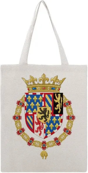 Coat Arms of Dukes of Burgundy Crowned Funny Canvas Tote Bag Reusable Grocery Shopping Cloth Bags Custom Gift Bags 15 X 18 Inch