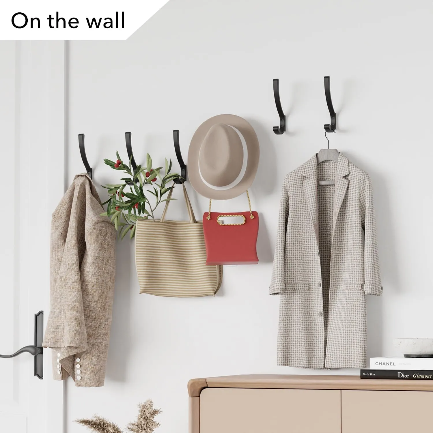 Coat Hanger Hooks Wall Mount - Backpack Hooks,Metal Wall Hooks For Hanging Heavy Duty,Screw In Hooks For Hanging Clothes,Black Coat Hooks For Wall,Purse Hanger For Wall,Wall Mounted Bag Hooks (8 Pack)