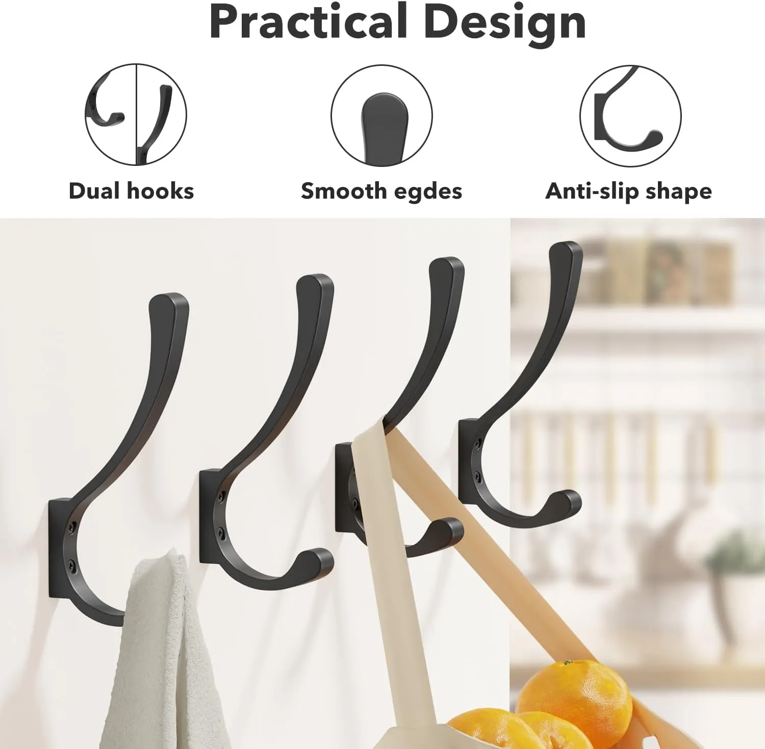 Coat Hanger Hooks Wall Mount - Backpack Hooks,Metal Wall Hooks For Hanging Heavy Duty,Screw In Hooks For Hanging Clothes,Black Coat Hooks For Wall,Purse Hanger For Wall,Wall Mounted Bag Hooks (8 Pack)
