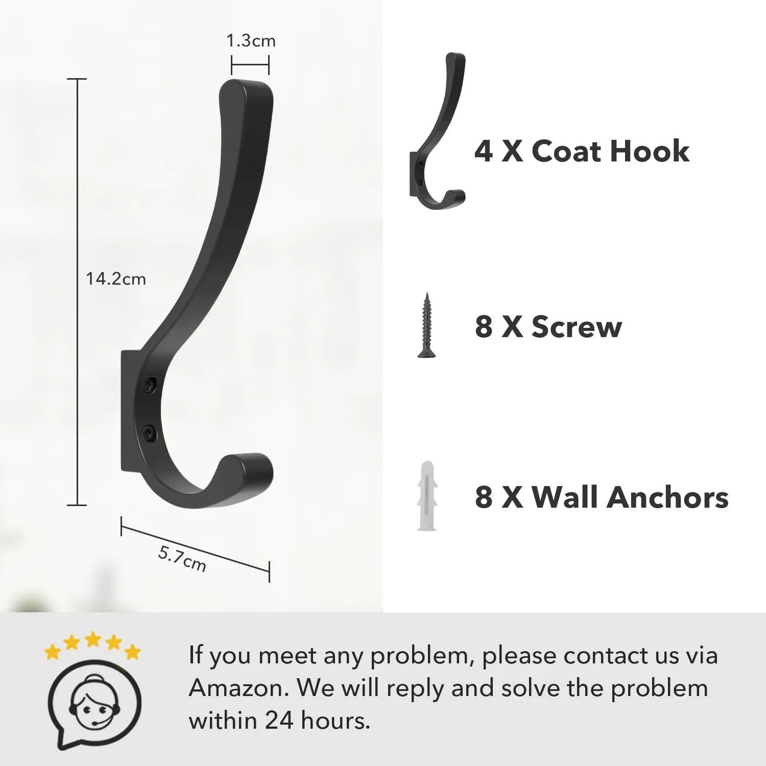 Coat Hanger Hooks Wall Mount - Backpack Hooks,Metal Wall Hooks For Hanging Heavy Duty,Screw In Hooks For Hanging Clothes,Black Coat Hooks For Wall,Purse Hanger For Wall,Wall Mounted Bag Hooks (8 Pack)