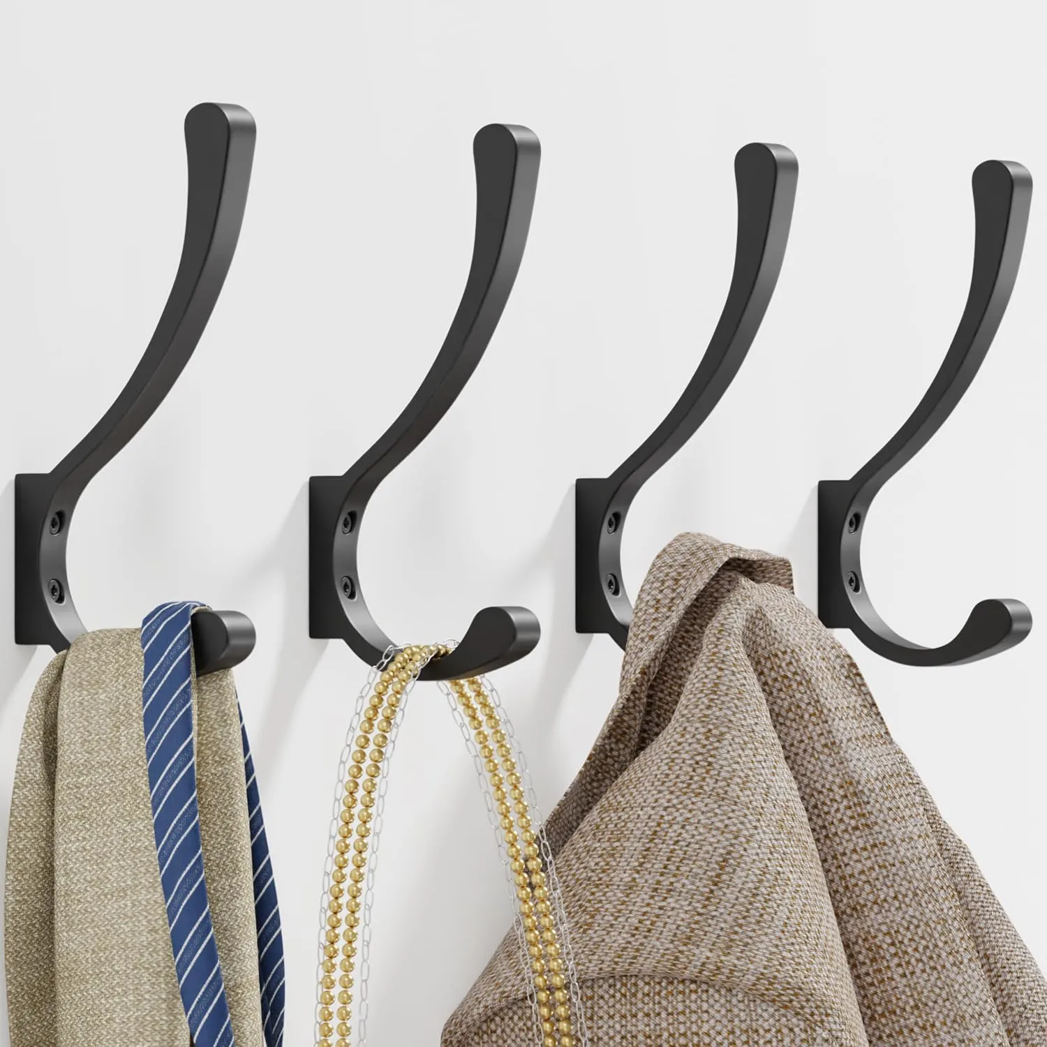 Coat Hanger Hooks Wall Mount - Backpack Hooks,Metal Wall Hooks For Hanging Heavy Duty,Screw In Hooks For Hanging Clothes,Black Coat Hooks For Wall,Purse Hanger For Wall,Wall Mounted Bag Hooks (8 Pack)