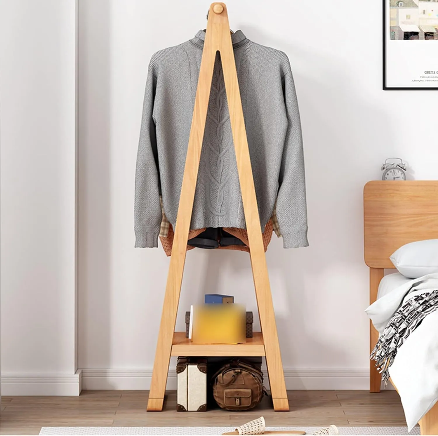 Coat Rack Stand Clothes Rack Stand, Free-Standing Houseware, Hall Entryway Bedroom for Garment Shoe Handbags Hat Storage Organised, Easy Assembly (Col