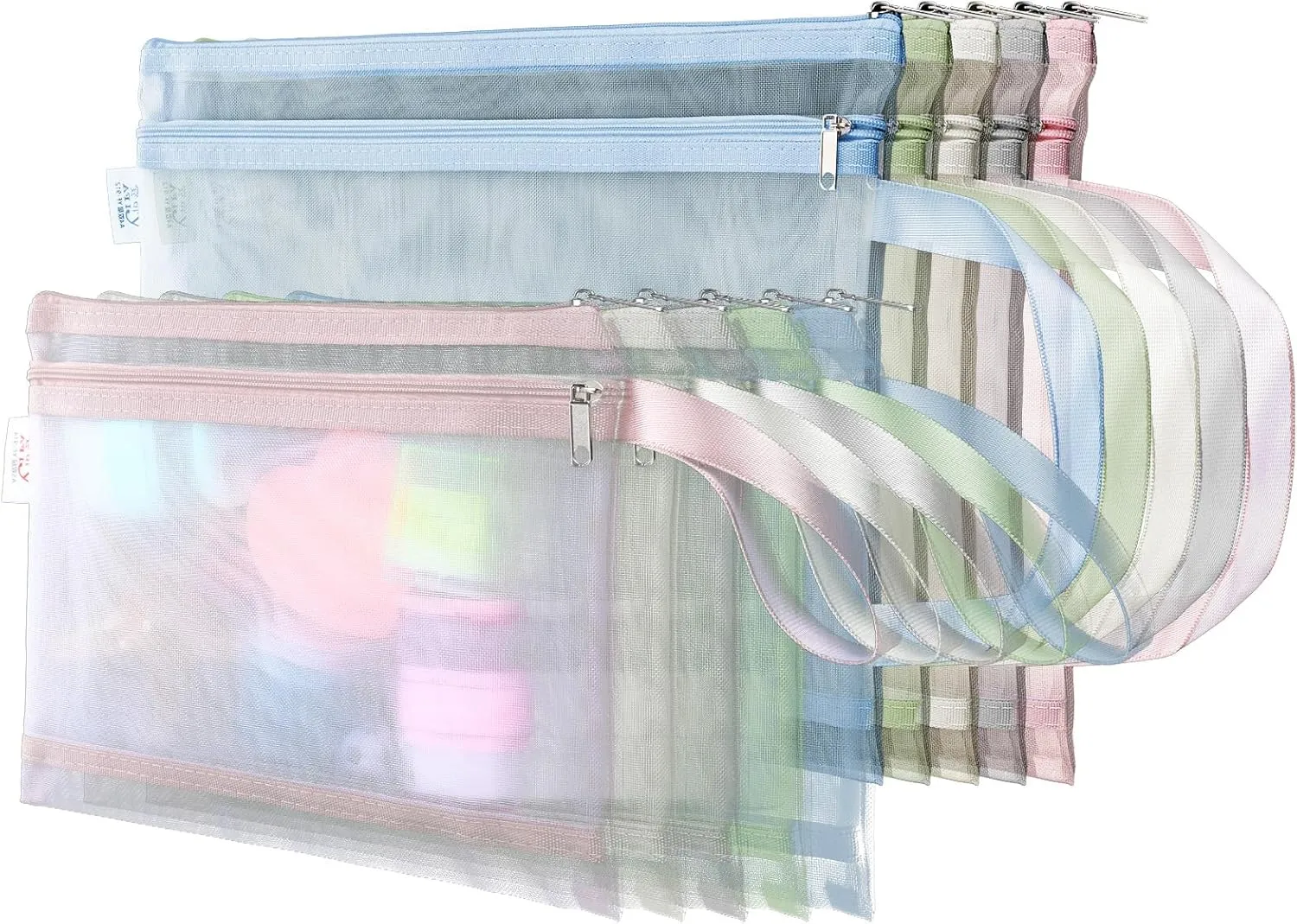 cobee 10 Pcs Mesh Zipper Pouch Bags, Colored Double-Layer Nylon Organizer Bags with Handles Building Block Sets Toy Storage Bags for School Office Games(5Pcs A4 5Pcs A5)