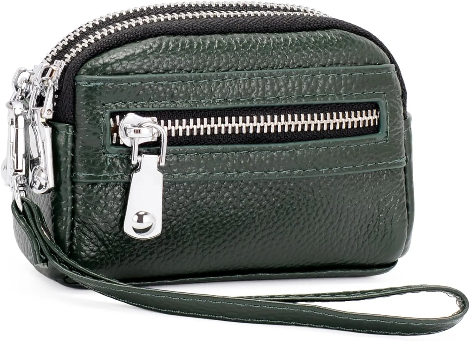 Coin Purse for Women Genuine Leather Small Triple Zipper Coin Wallet Pouch with Removable Wristlet Strap