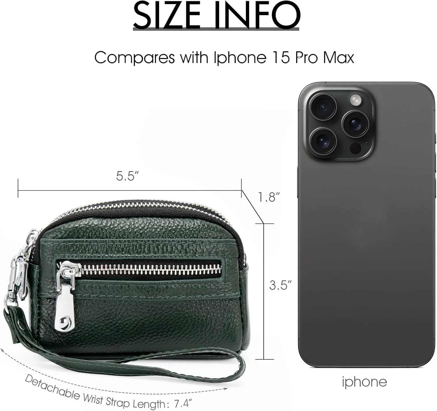 Coin Purse for Women Genuine Leather Small Triple Zipper Coin Wallet Pouch with Removable Wristlet Strap