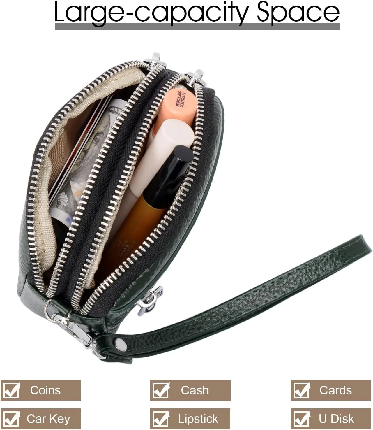 Coin Purse for Women Genuine Leather Small Triple Zipper Coin Wallet Pouch with Removable Wristlet Strap