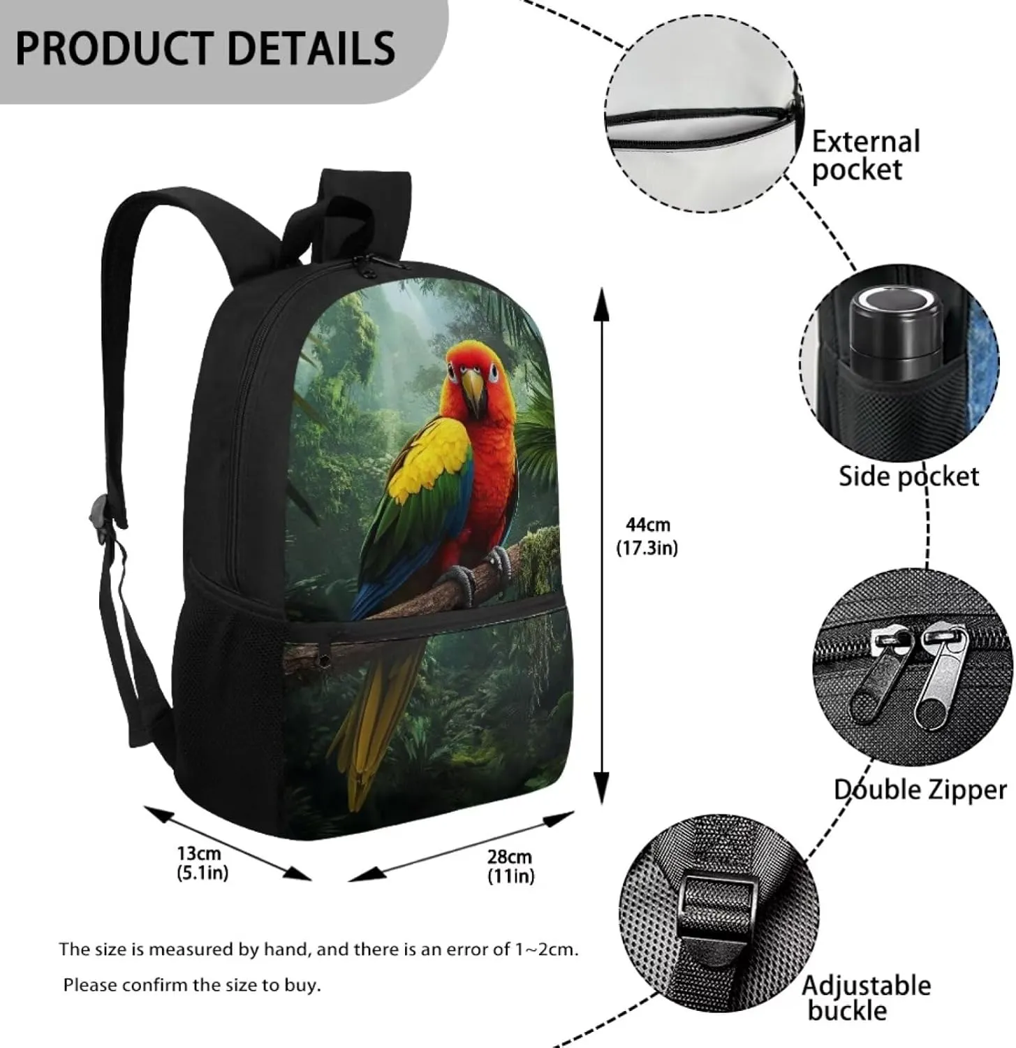 Coldinair 3D Parrot Elementary School Backpack for Boys Large Capacity School Bags for Boys 10-12 17 Inch Lightweight Bookbags Laptop Daypack for Teen Boys Mochilas Escolares Para NiñOs