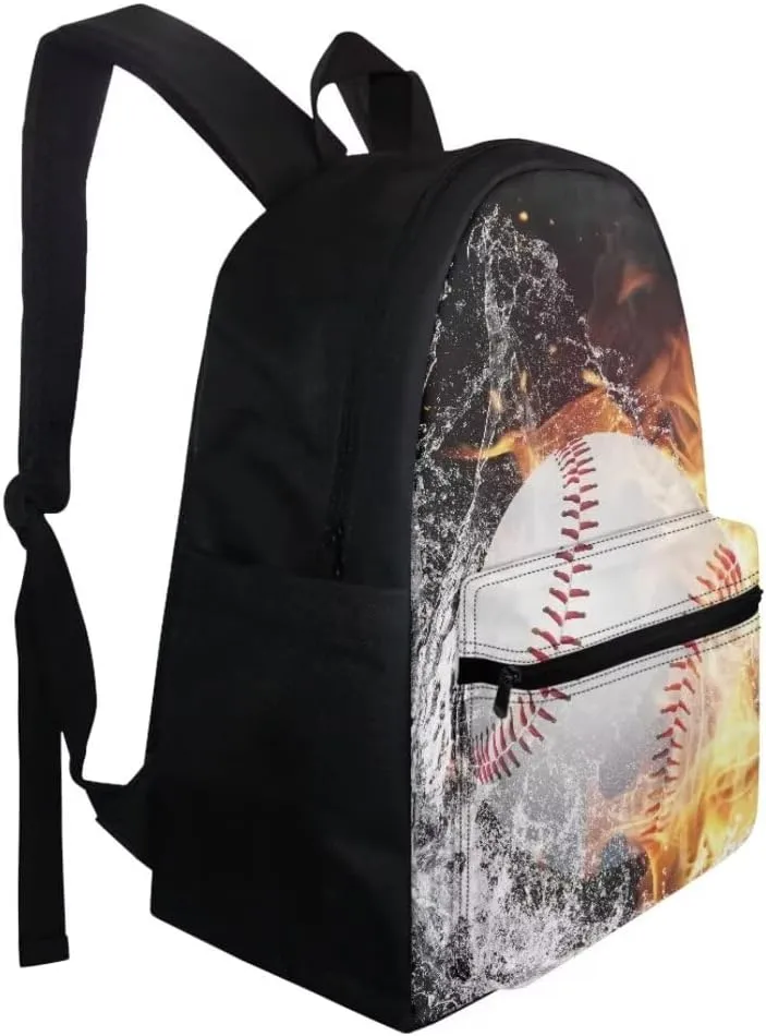 Coldinair Baseball Backpack Set for Boy Kids,Fire Water School Backpack Bookbag for Preschool Elementary School Bag Satchel Laptop Bags with Lunch Bag & Pencil Case