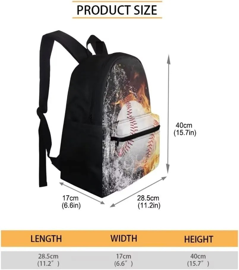 Coldinair Baseball Backpack Set for Boy Kids,Fire Water School Backpack Bookbag for Preschool Elementary School Bag Satchel Laptop Bags with Lunch Bag & Pencil Case