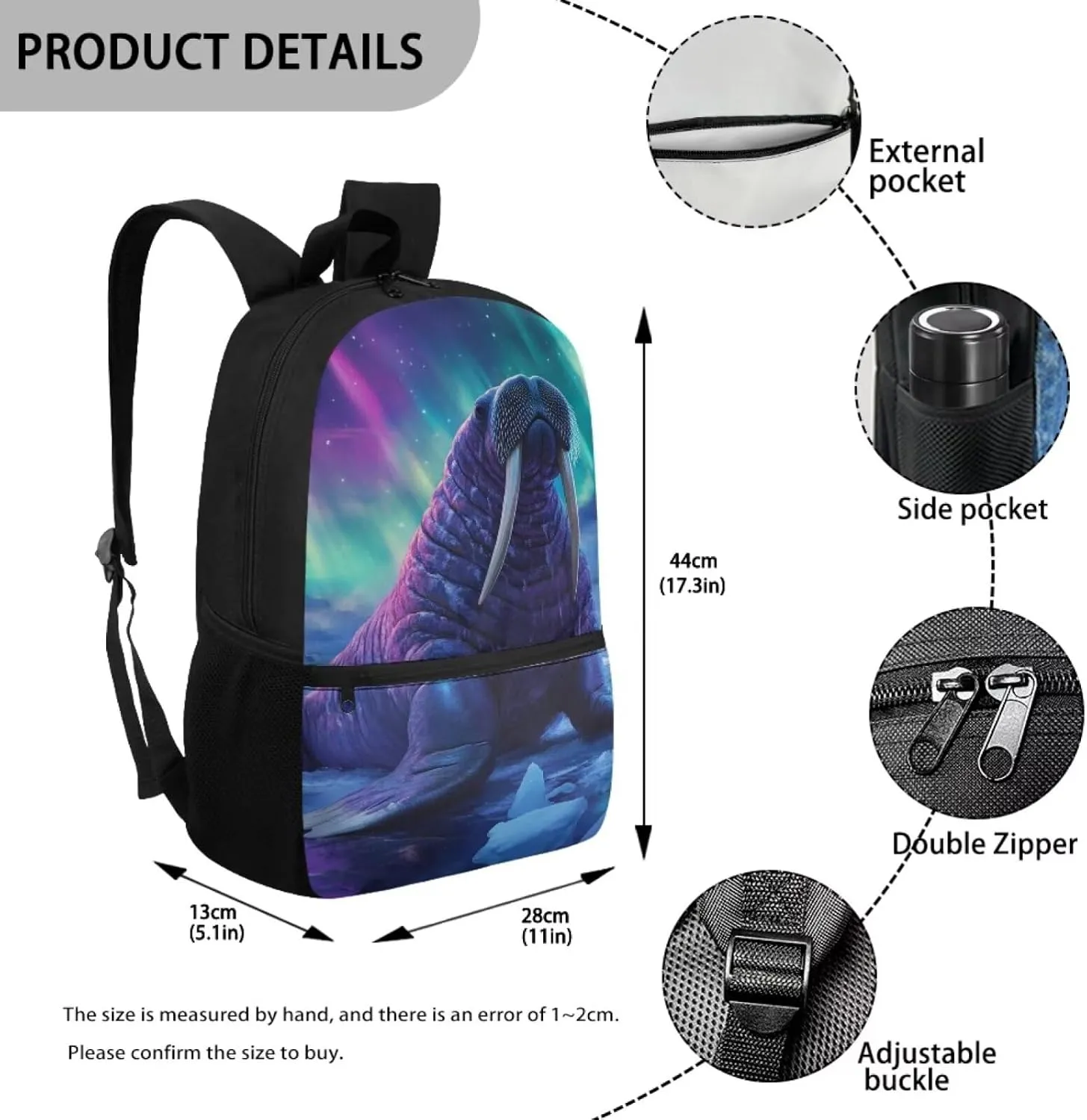 Coldinair Walrus School Backpack for Boys 8-12 Galaxy School Bookbag for Kids Teens Cool 17 inch Schoolbag for Primary Elementary Middle School 17 Inch Travel Bags Daypack