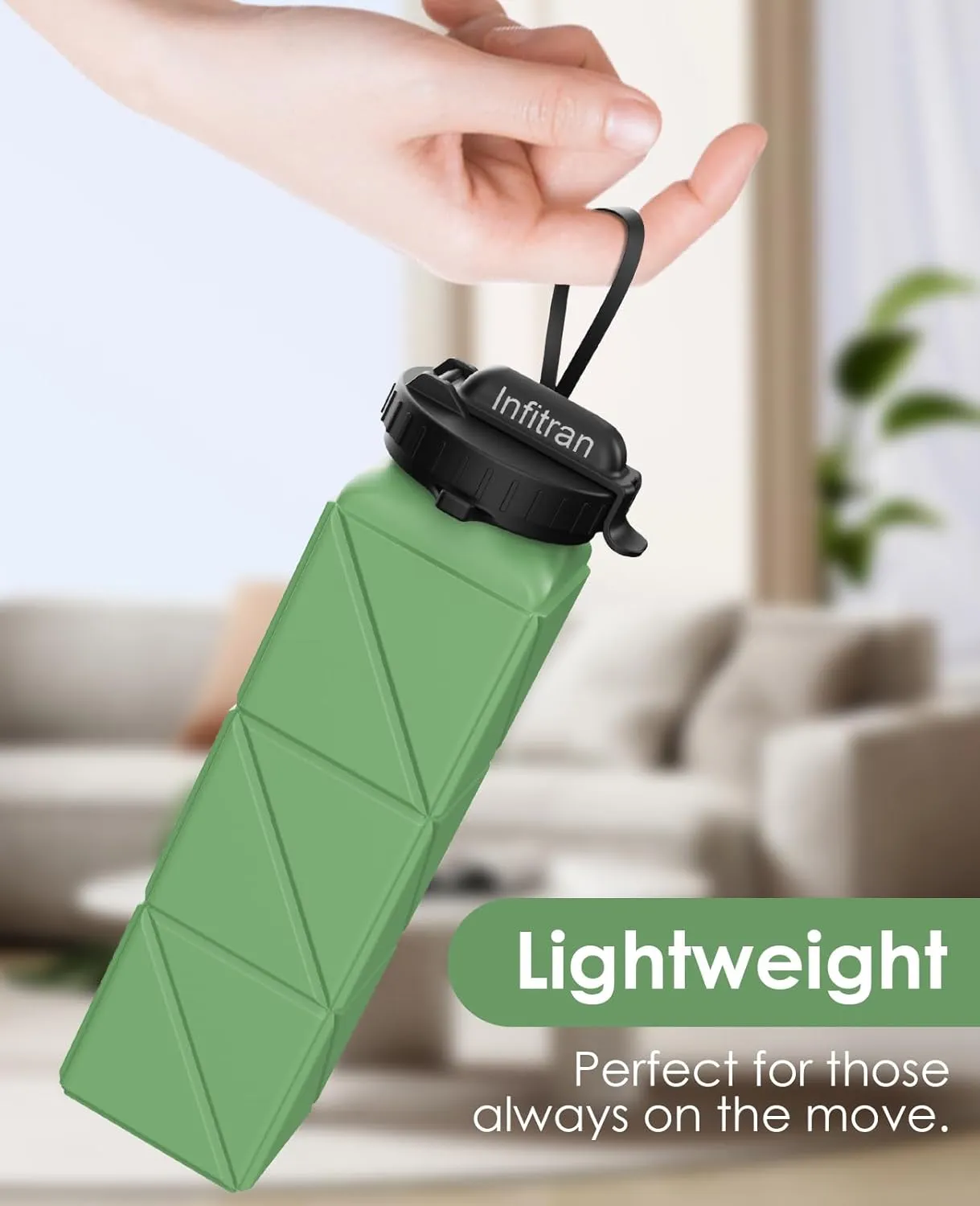Collapsible Water Bottles, BPA-Free Silicone Foldable Water Bottle Cup with Straw Strap,Leak-Proof Durable Lightweight Bottle for Gym Travel Camping Hiking Running,2Pack(Green DarkBlue)