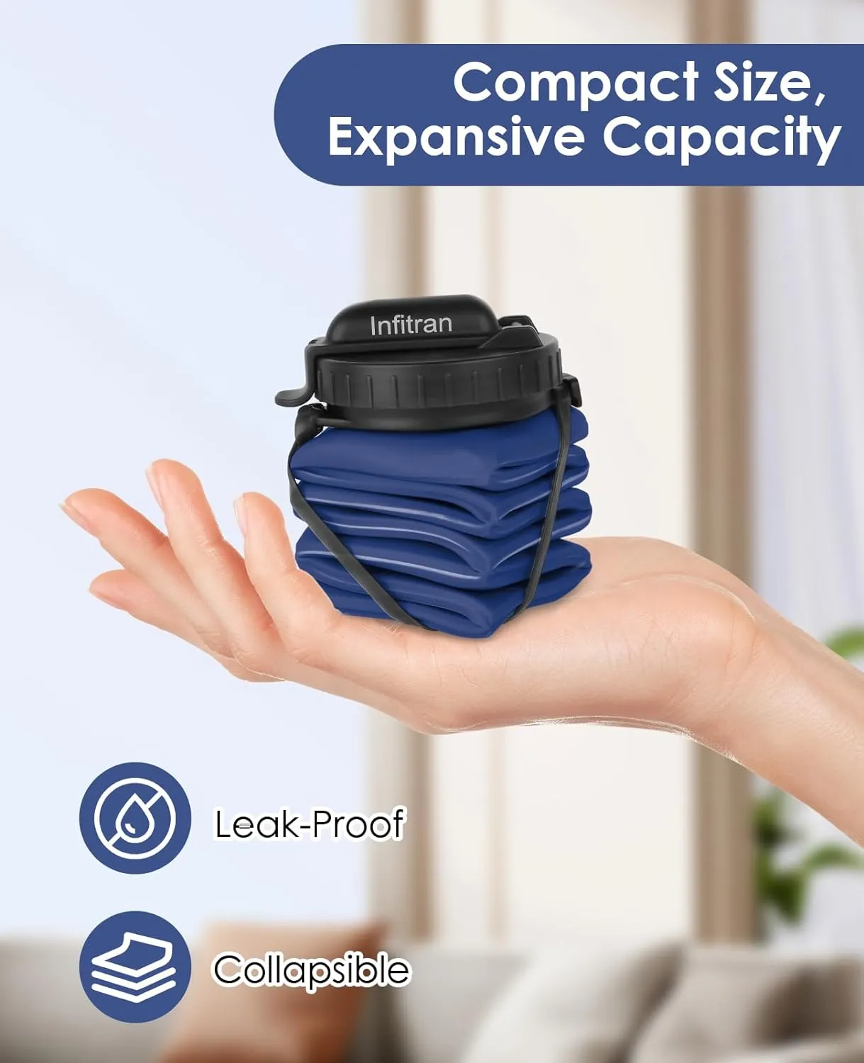Collapsible Water Bottles, BPA-Free Silicone Foldable Water Bottle Cup with Straw Strap,Leak-Proof Durable Lightweight Bottle for Gym Travel Camping Hiking Running,2Pack(Green DarkBlue)