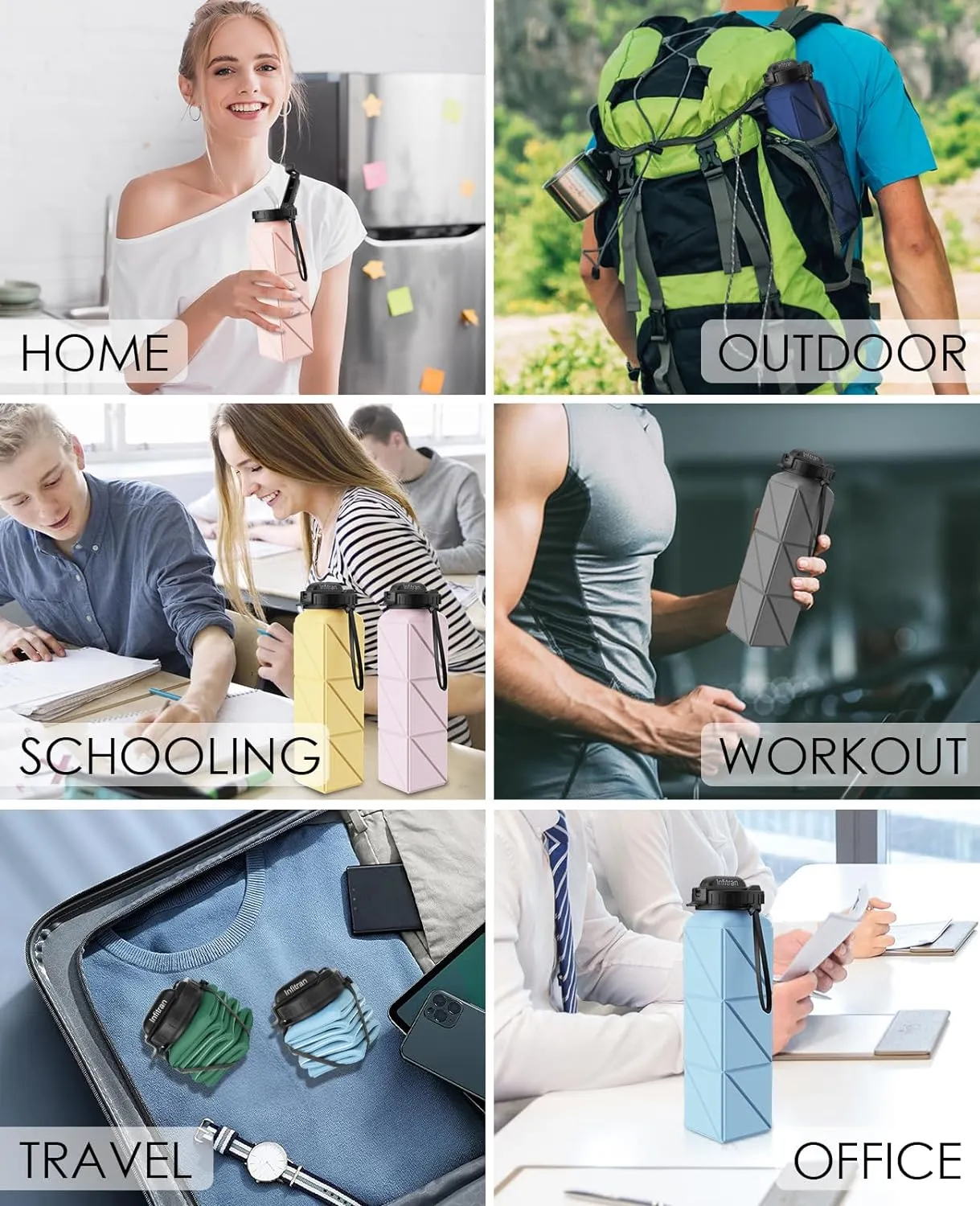 Collapsible Water Bottles, BPA-Free Silicone Foldable Water Bottle Cup with Straw Strap,Leak-Proof Durable Lightweight Bottle for Gym Travel Camping Hiking Running,2Pack(Green DarkBlue)