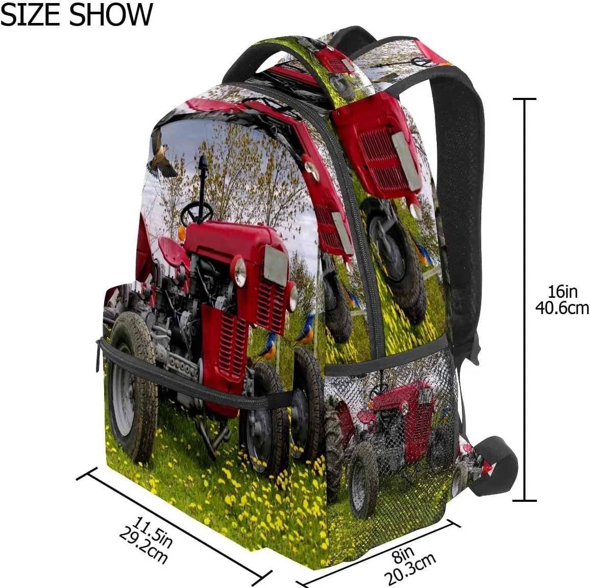 College Bookbag Farm Tractor School Bag Business Laptop Backpack Travel Hiking Daypack Large Diaper Bag for Adult Girls Boys