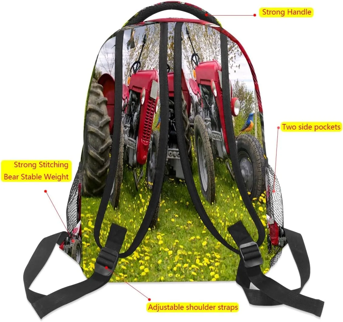 College Bookbag Farm Tractor School Bag Business Laptop Backpack Travel Hiking Daypack Large Diaper Bag for Adult Girls Boys