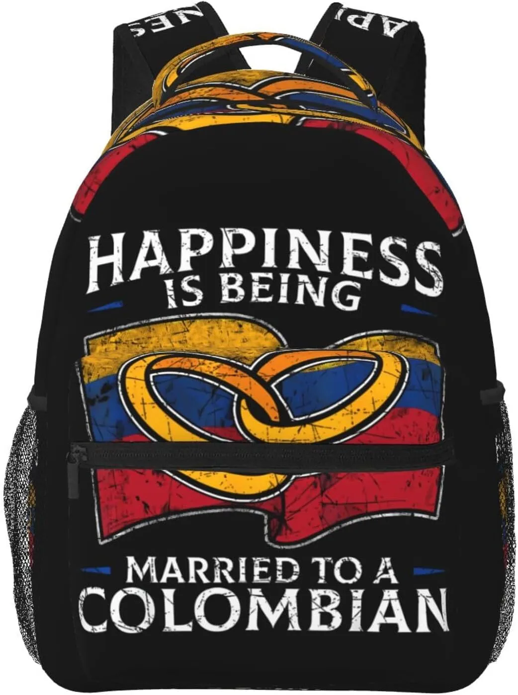 Colombia Marriage Colombian Married Flag Culture Casual Backpack Travel Pack Bag Laptop Backpacks With Side Pockets Front Zipper Pockets Bookpack Daypack Picnic Rucksack Computer Bag