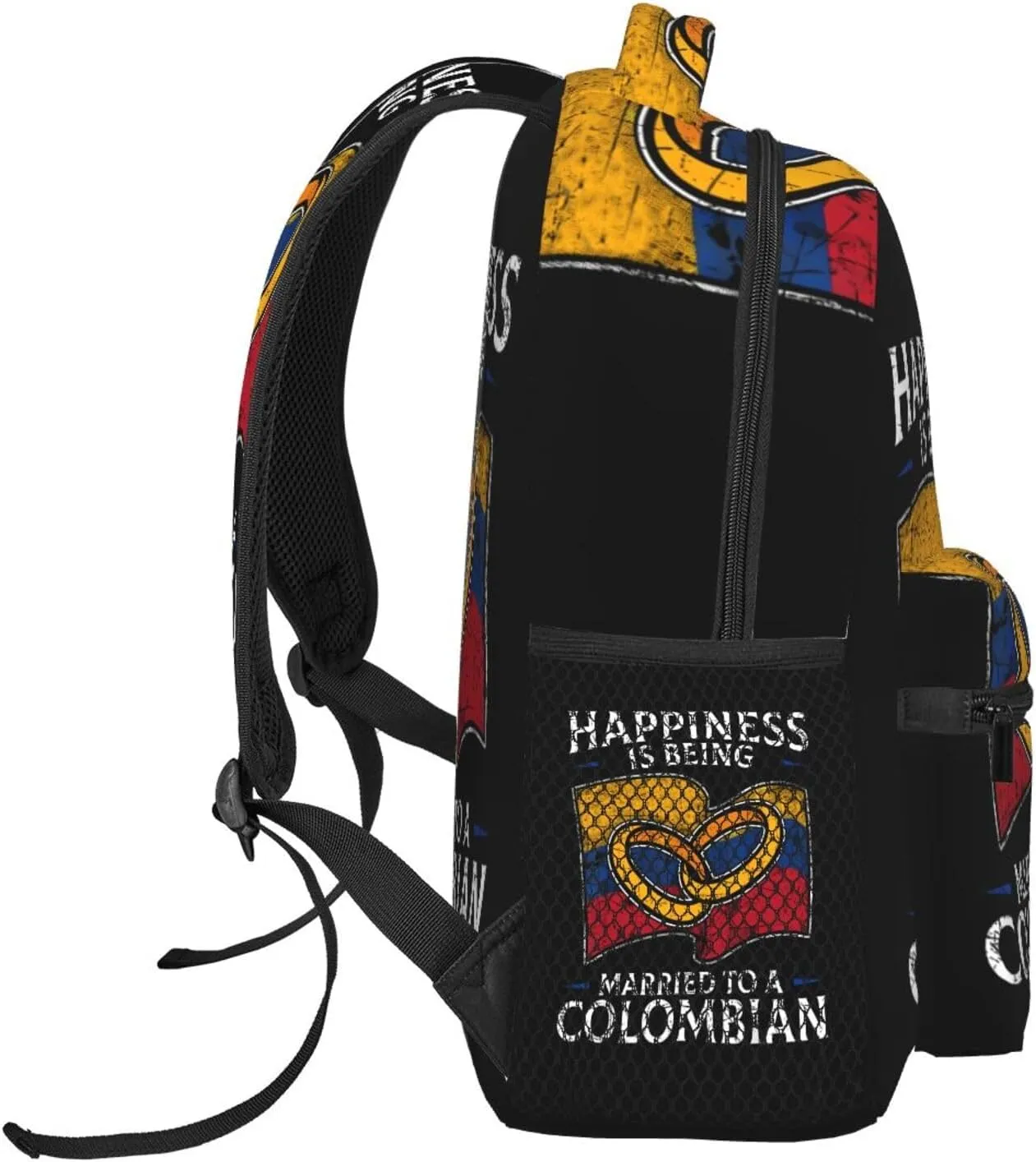 Colombia Marriage Colombian Married Flag Culture Casual Backpack Travel Pack Bag Laptop Backpacks With Side Pockets Front Zipper Pockets Bookpack Daypack Picnic Rucksack Computer Bag