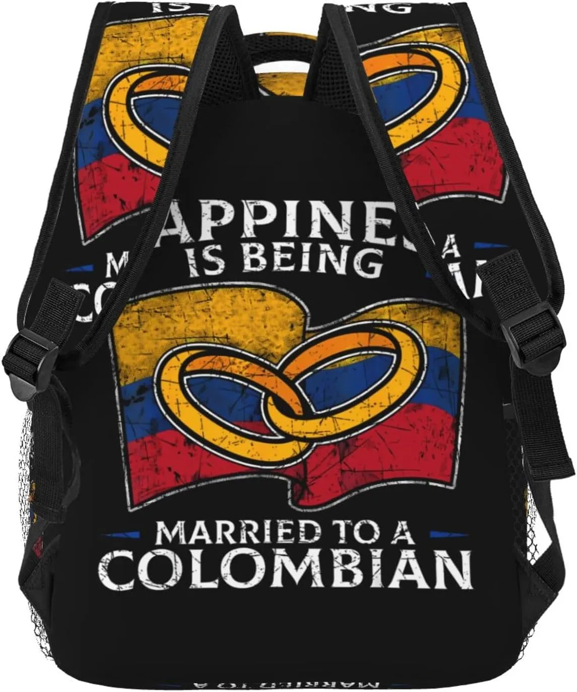Colombia Marriage Colombian Married Flag Culture Casual Backpack Travel Pack Bag Laptop Backpacks With Side Pockets Front Zipper Pockets Bookpack Daypack Picnic Rucksack Computer Bag