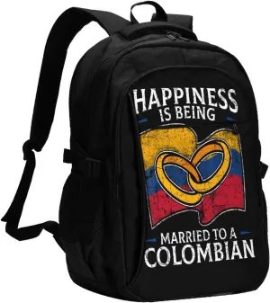 Colombia Marriage Colombian Married Flag Culture Travel Backpacks Casual Backpack Large Capacity Laptop Rucksack Luggage Daypacks with USB Charging Port Multi-Pockets Bags for Hiking