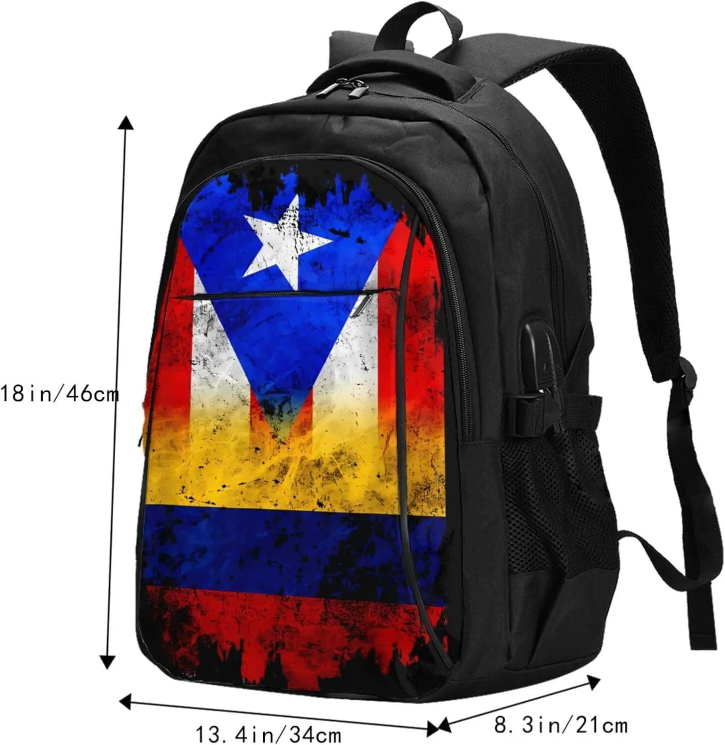 Colombian Puerto Rican Colombia Boricua Flag Travel Backpacks Casual Backpack Large Capacity Laptop Rucksack Luggage Daypacks with USB Charging Port Multi-Pockets Bags for Hiking