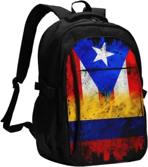 Colombian Puerto Rican Colombia Boricua Flag Travel Backpacks Casual Backpack Large Capacity Laptop Rucksack Luggage Daypacks with USB Charging Port Multi-Pockets Bags for Hiking