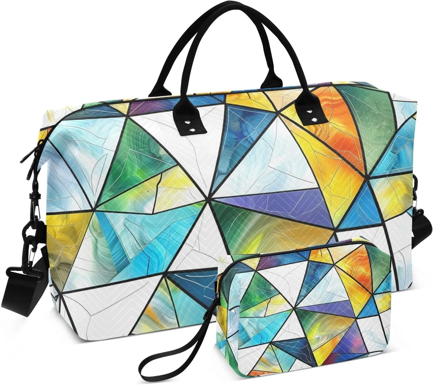 Colored Glass Triangular Travel Handle Bag Set - Multiple Compartments and Airplane Approved, Storing Travel Bag with Small Storage Bag for Weekend Getaways, Business Trips