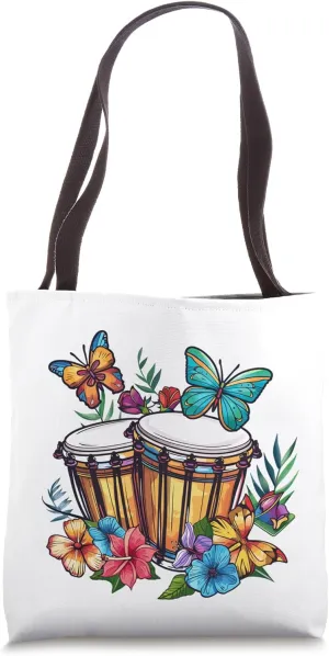 Colorful Bongo Drum With Butterflies I Bongo Drum Tote Bag