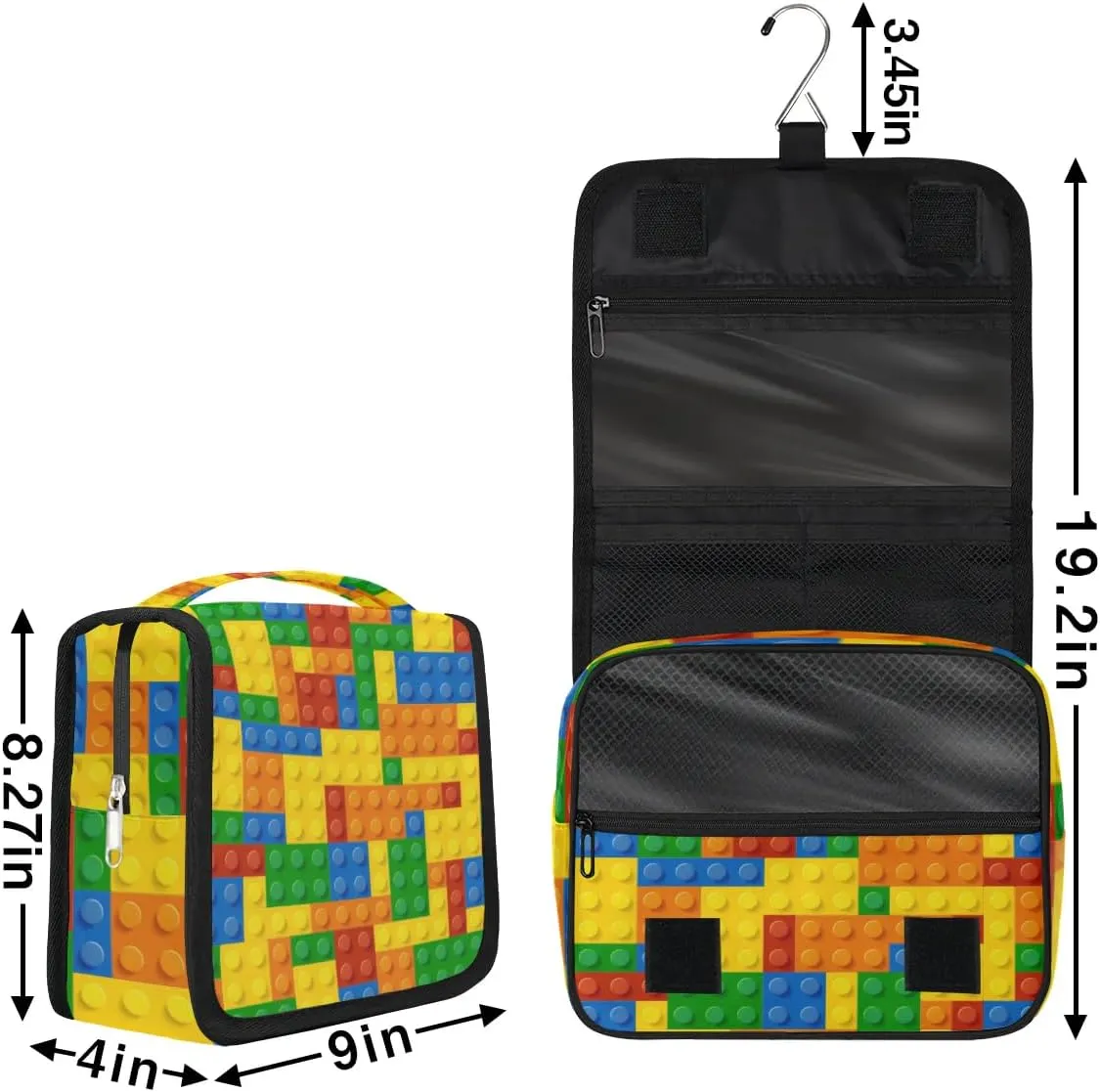 Colorful Building Bolcking Hanging Travel Toiletry Bag for Kids, Women Cosmetic Organizer Makeup Bag Pouch Men Shaving Dopp Kit Shower Bag With Sturdy Hook
