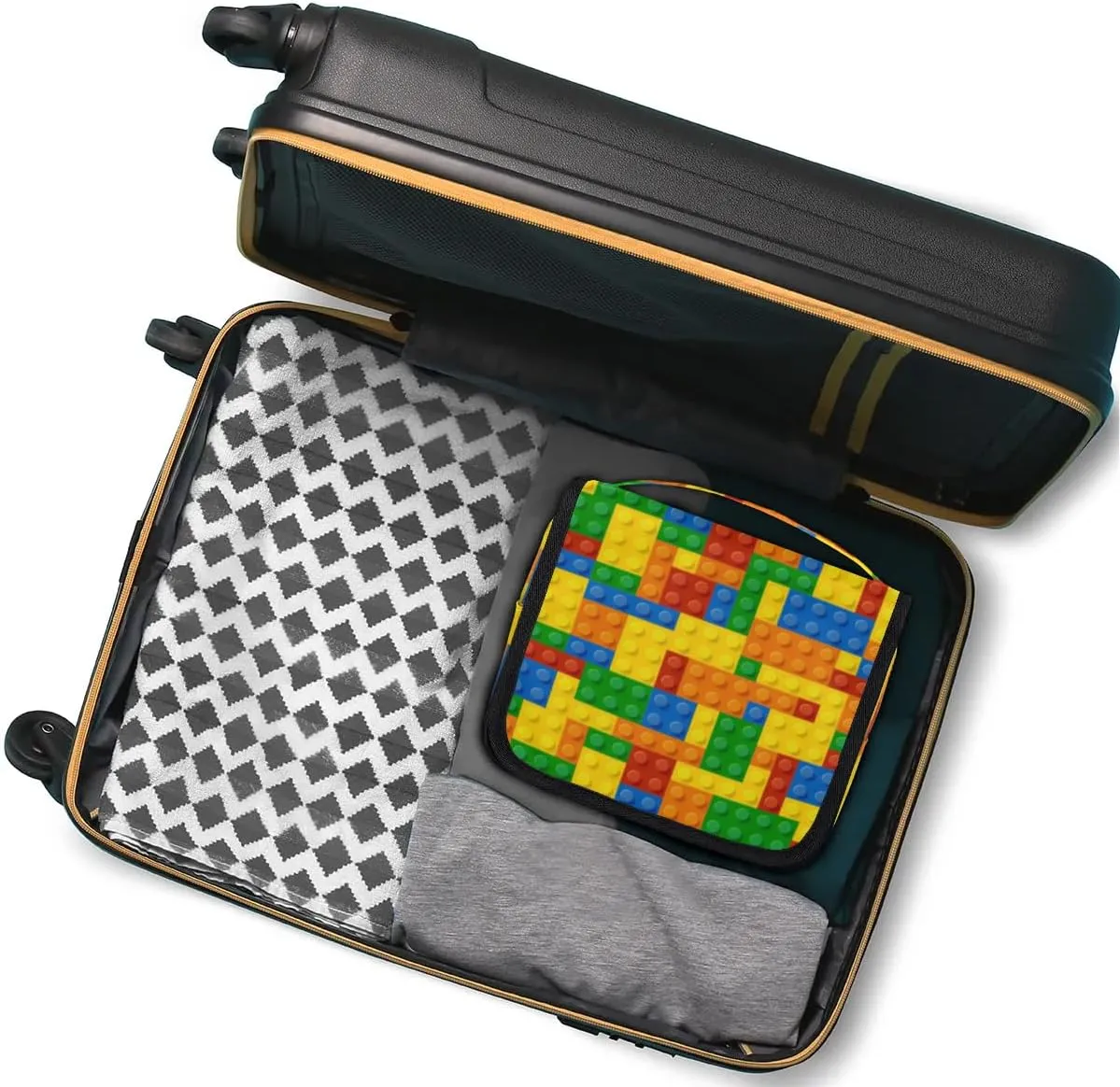 Colorful Building Bolcking Hanging Travel Toiletry Bag for Kids, Women Cosmetic Organizer Makeup Bag Pouch Men Shaving Dopp Kit Shower Bag With Sturdy Hook