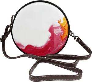 Colorful Flowing Ink Women Round Crossbody Bags Leather Sling Bag Purse