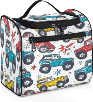 Colorful Monster Truck Travel Toiletry Bag for Men and Women, Large Hanging Makeup Bag Organizer Toiletries Bag for Travel, Cosmetic Bag with Handle