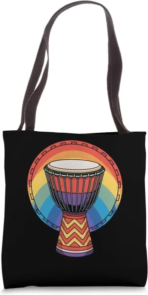 Colorful Retro Rainbow Djembe Drum Art Tote Bag