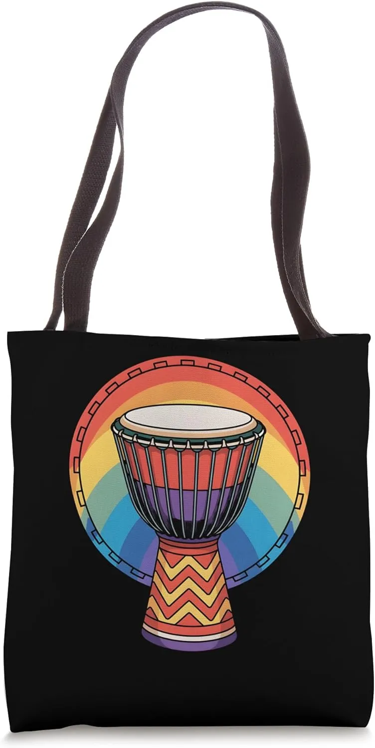 Colorful Retro Rainbow Djembe Drum Art Tote Bag