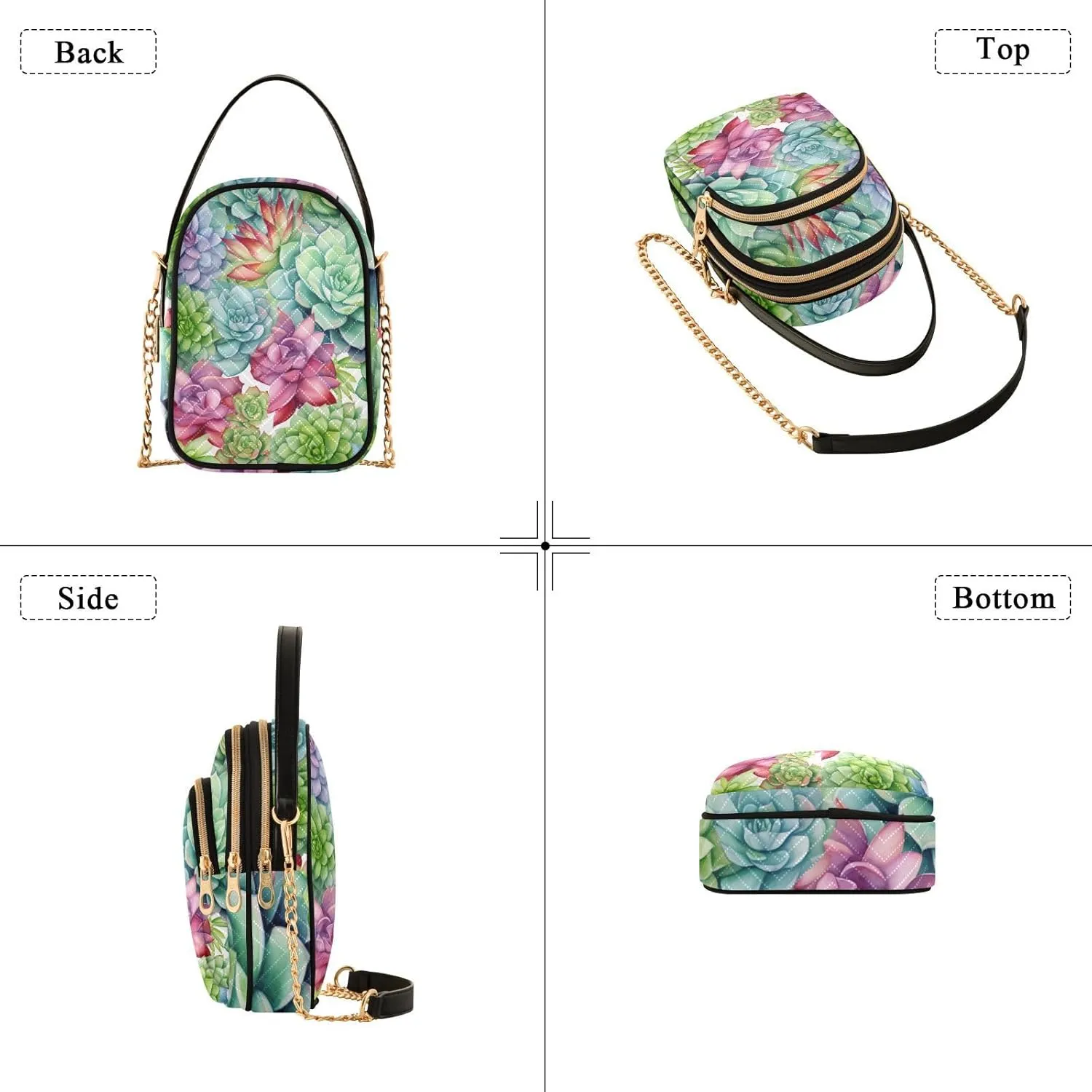 Colorful Succulents on a White Shoulder Bag, Womens Crossbody Travel Bag, Fall Crossbody Purse