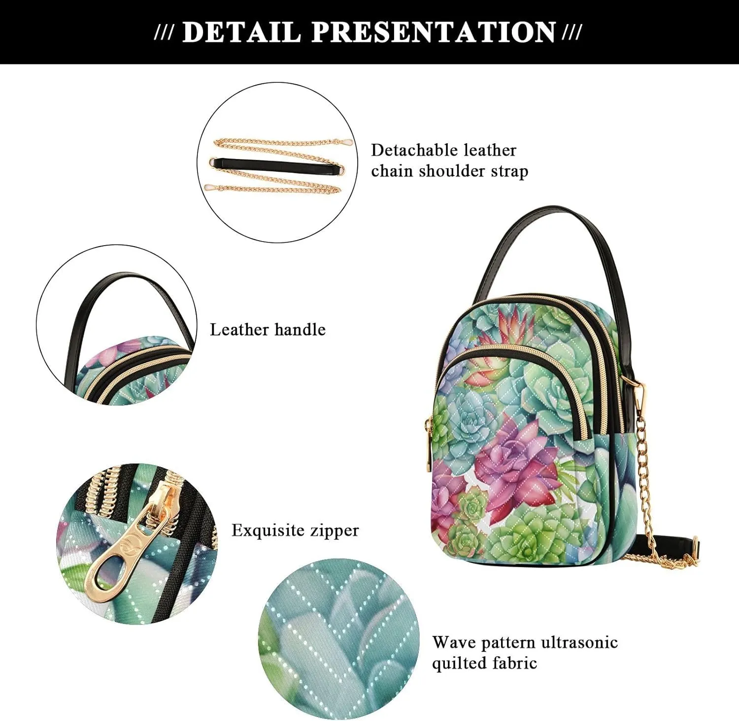 Colorful Succulents on a White Shoulder Bag, Womens Crossbody Travel Bag, Fall Crossbody Purse