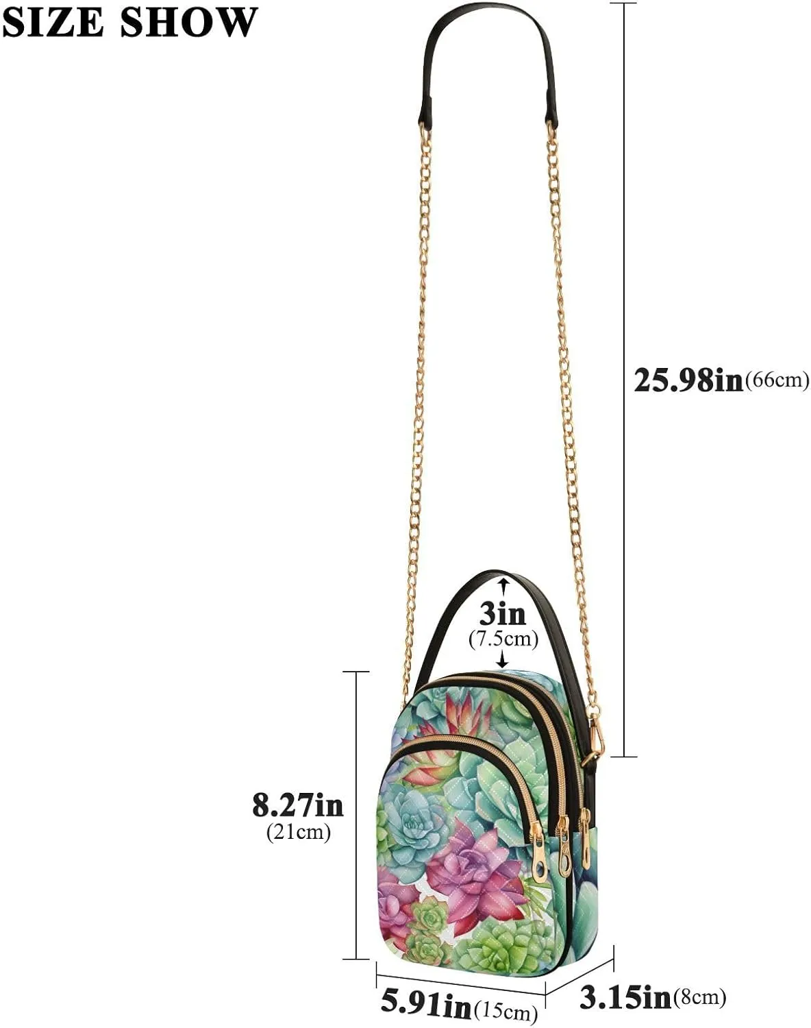Colorful Succulents on a White Shoulder Bag, Womens Crossbody Travel Bag, Fall Crossbody Purse