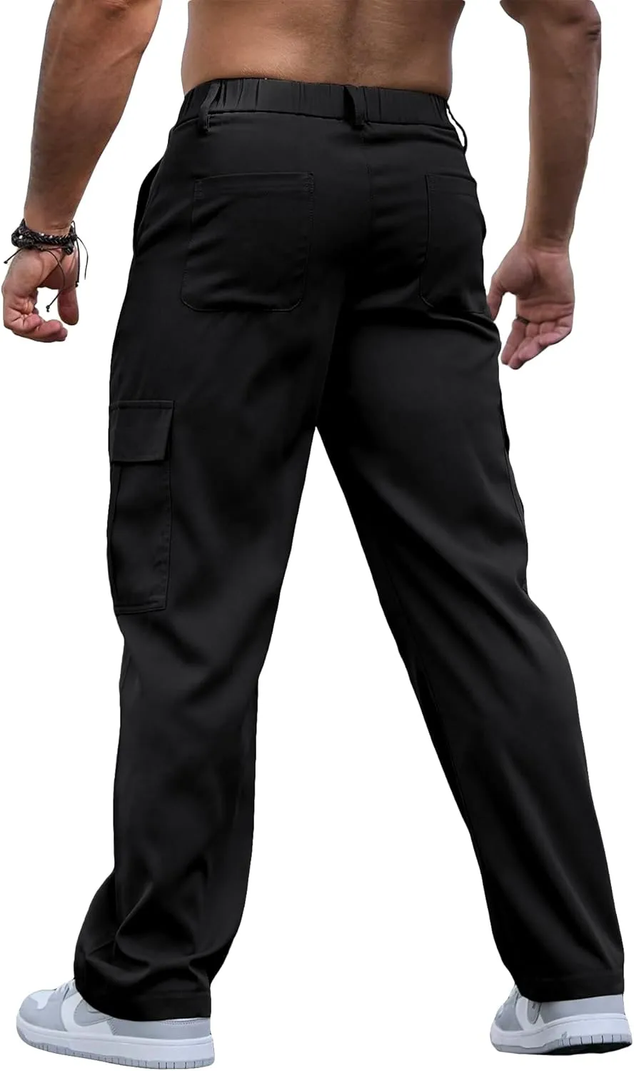 Comdecevis Mens Casual Cargo Pants Baggy Straight Leg Sweatpants with Large Flap Pockets Hiking Sports Trousers