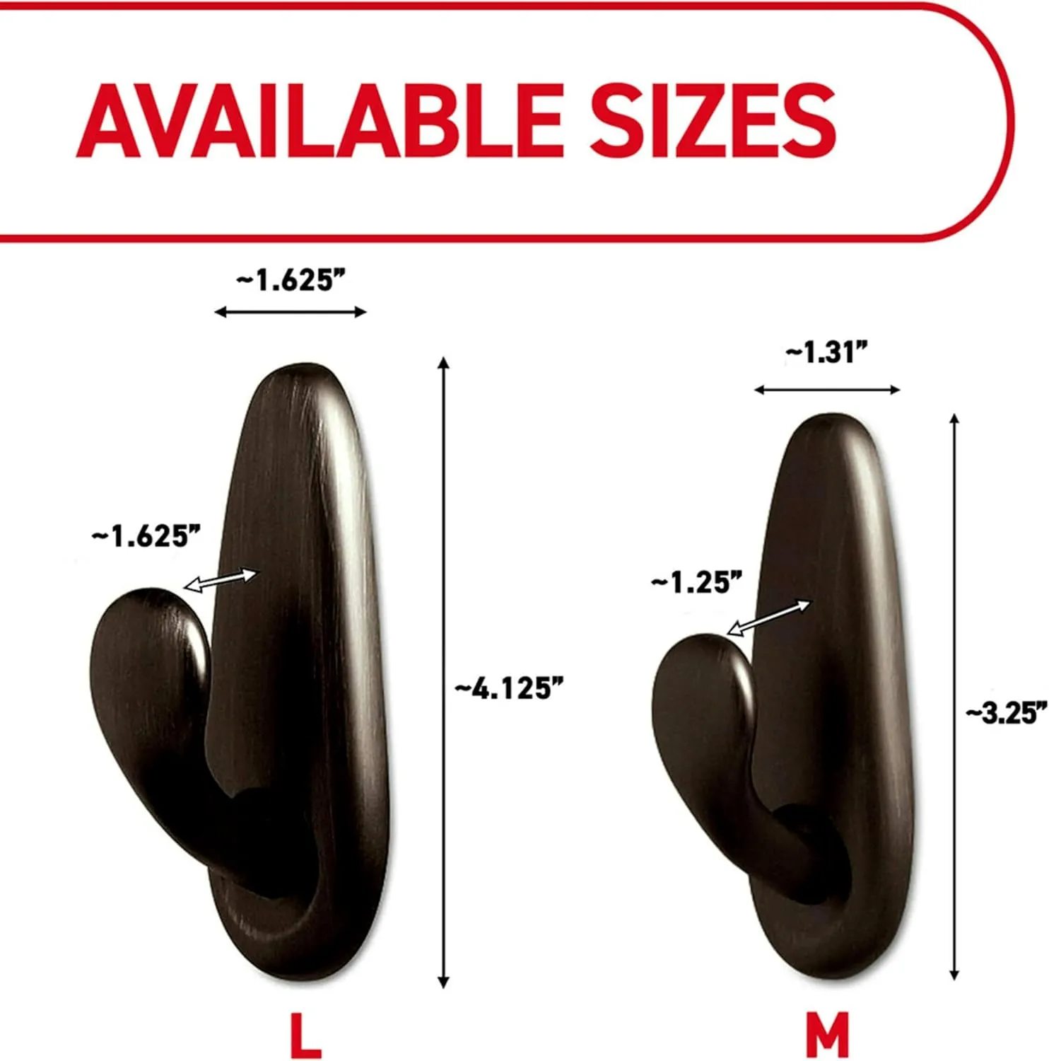 Command 5 lb Large Brushed Nickel Metal Hooks, 2 Hooks and 4 Command Strips, Damage Free Coat Hooks with Adhesive Strips, Forever Classic Hooks for Hanging Home Decor and Room Decor