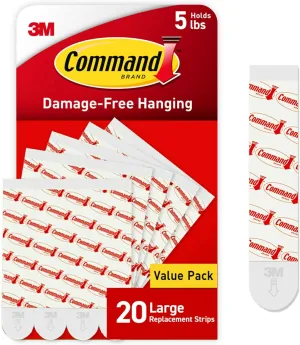 Command Damage Free Hanging Strips for Large Wall Hooks, Removable Adhesive, No Tools, 20 White Strips
