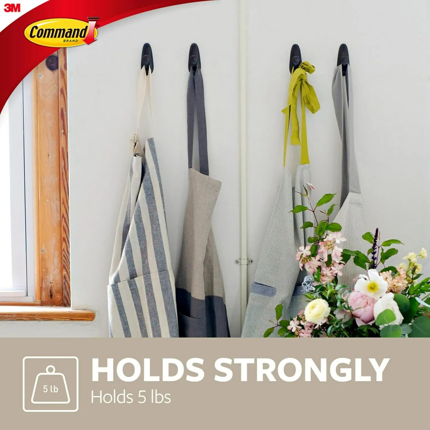 Command Medium Brushed Nickel Hooks, 2 Wall Hooks and 4 Command Strips, Damage Free Hanging with Adhesive, No Tools Hanging Home and Room Decor, Holds up to 3 lb