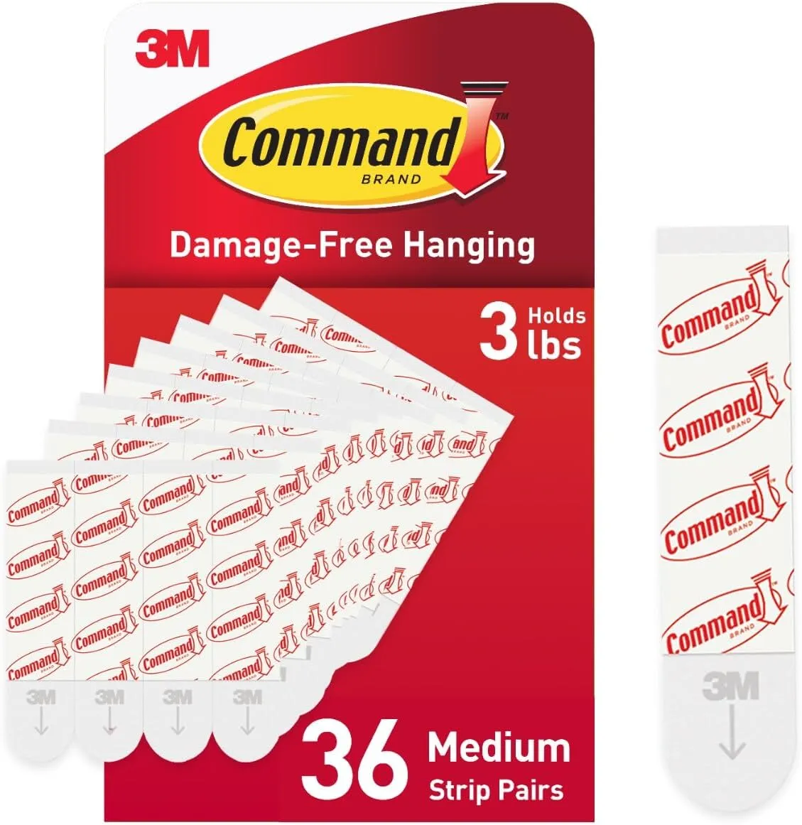 Command Medium Refill Adhesive Strips, Damage Free Hanging Wall Adhesive Strips for Medium Indoor Wall Hooks, No Tools Removable Adhesive Strips for Living Spaces, 36 White Command Strips