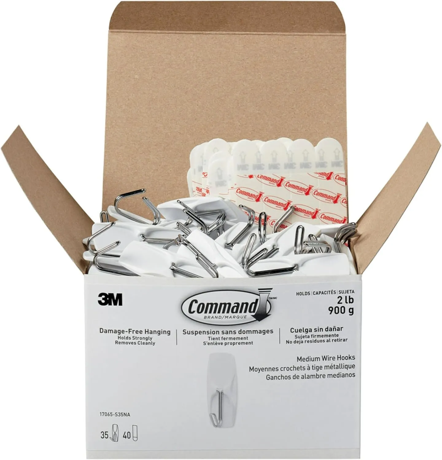 Command Medium Wire Toggle Hooks, 35 Hooks and 40 Command Strips, Damage Free Hanging Wall Hooks with Adhesive Strips, No Tools Adhesive Hooks for Hanging, Organization and Storage, Holds up to 2 lb
