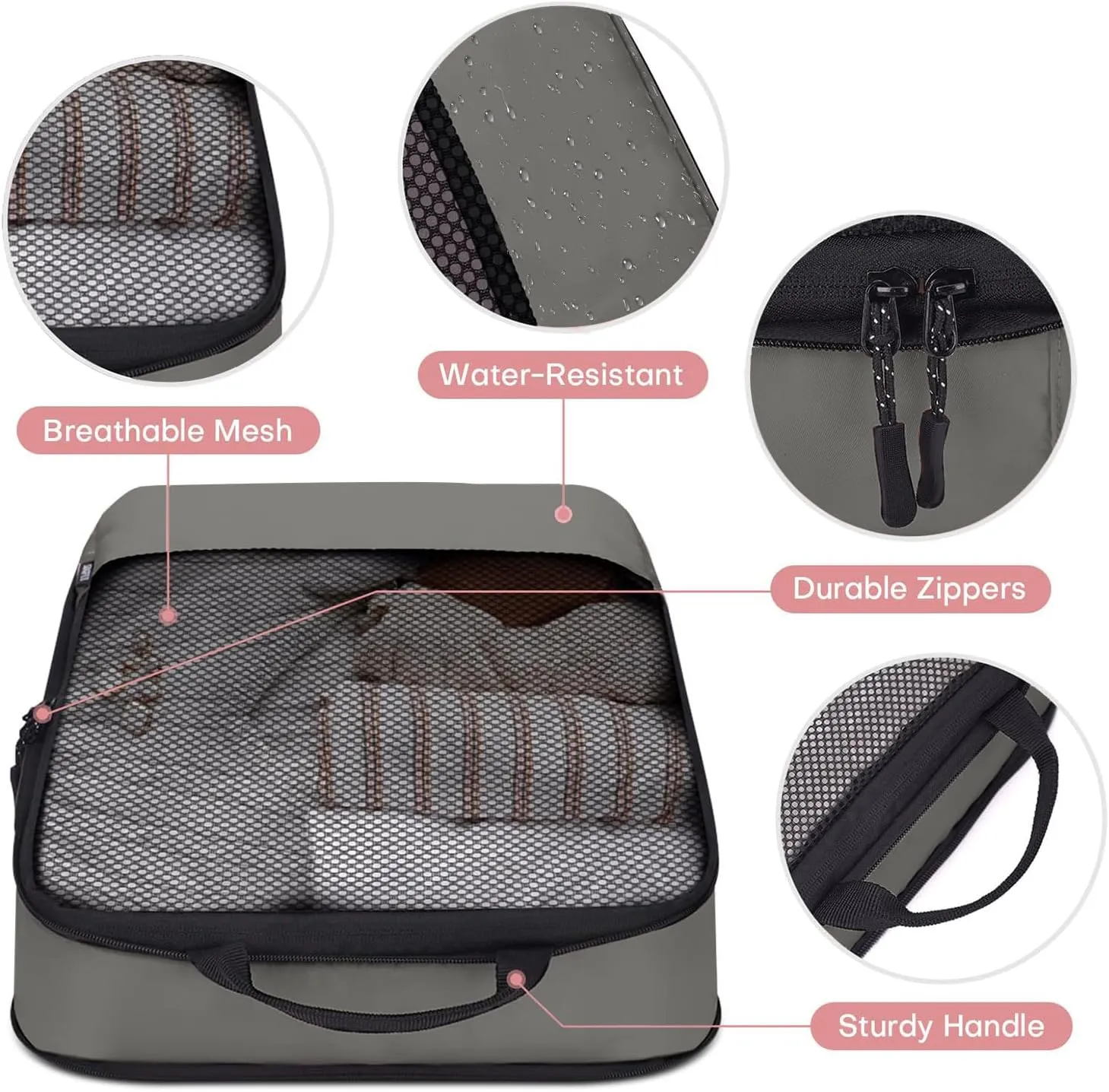 Compression Packing Cubes 4-Set Space Saver with Vacuum-Free Compression Expandable Luggage Organizer for Carry-On