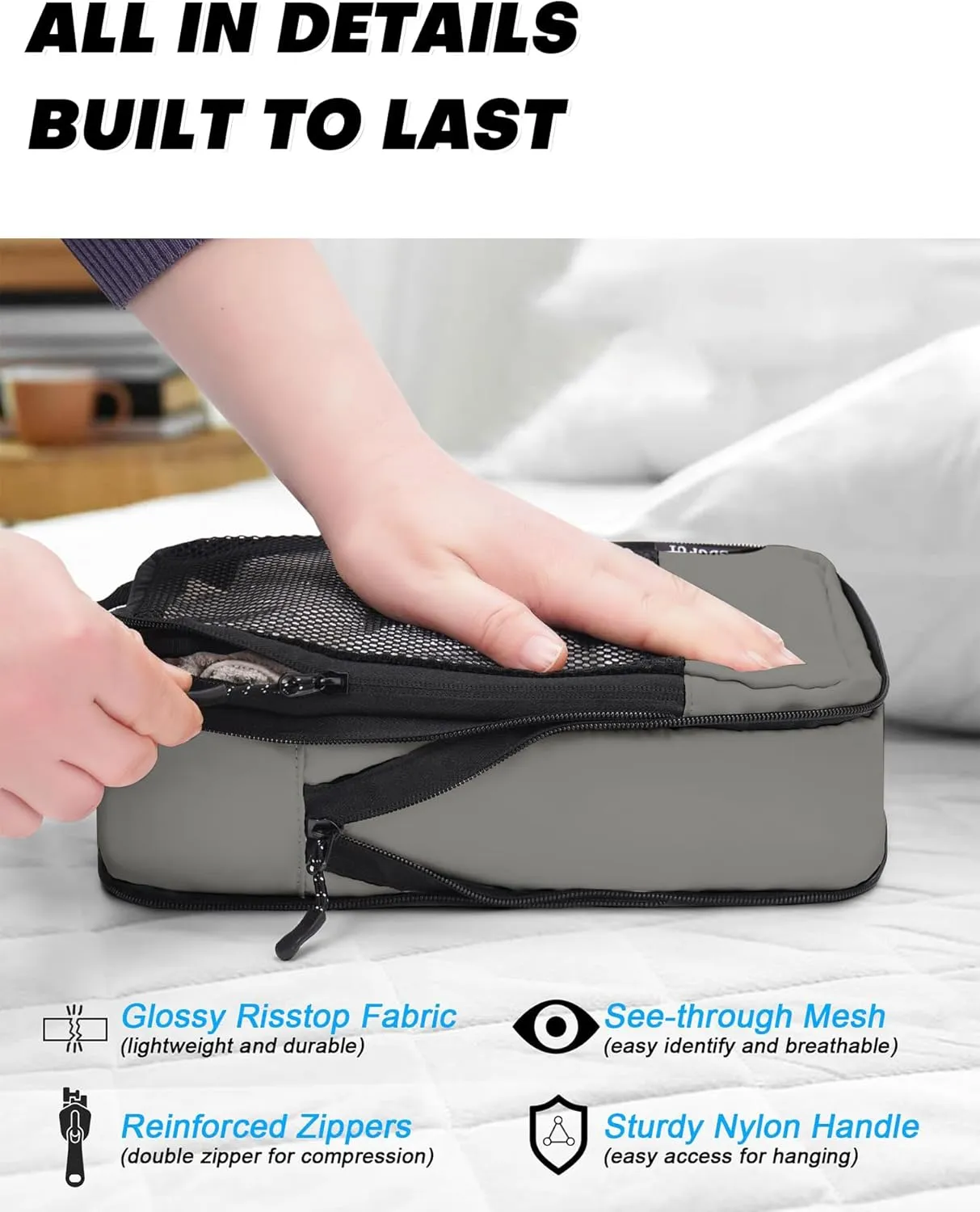 Compression Packing Cubes 4-Set Space Saver with Vacuum-Free Compression Expandable Luggage Organizer for Carry-On