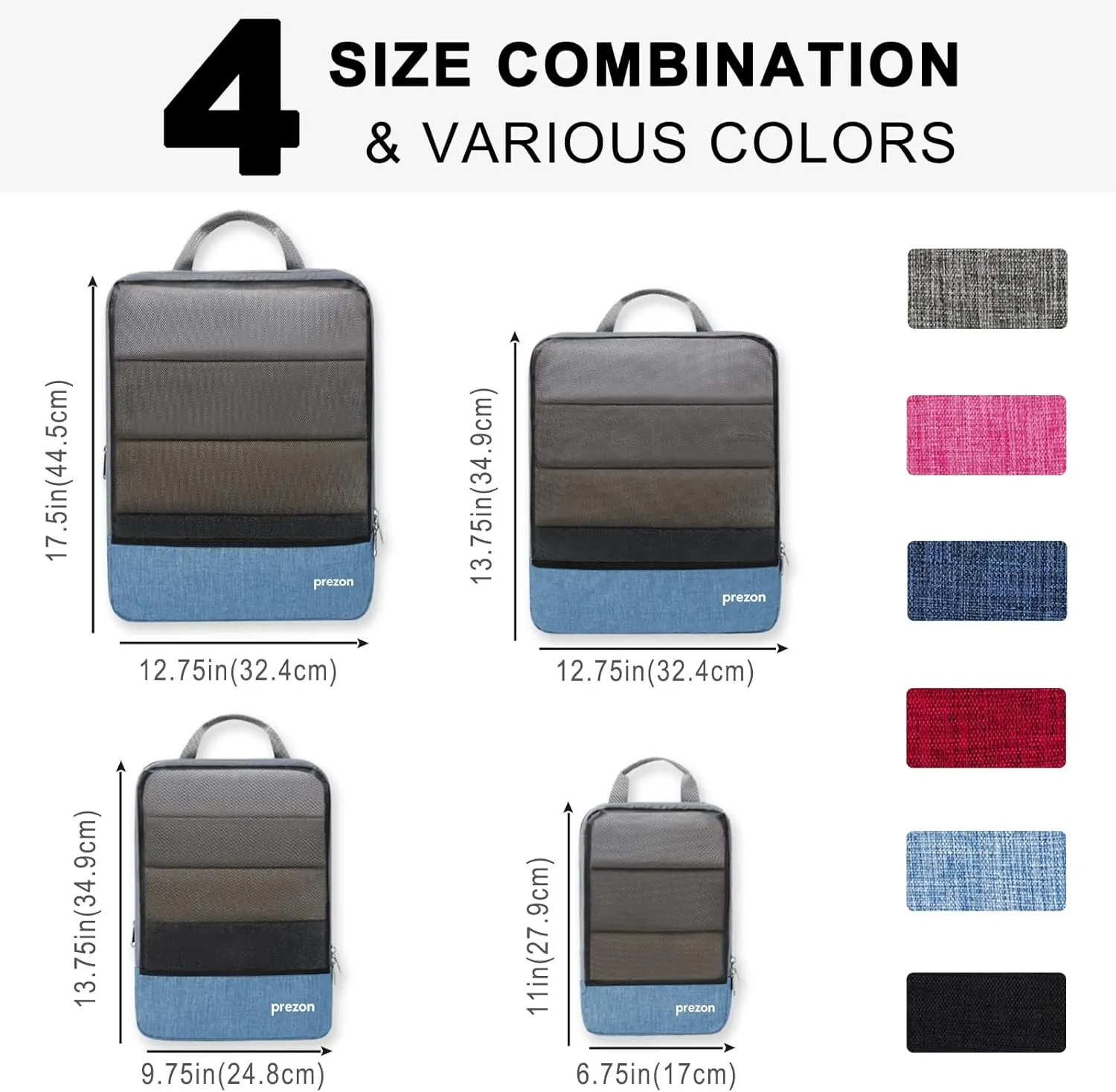 Compression Packing Cubes, Extensible Suitcase Organiser, Packing Organisers for Suitcases, Packing Cubes for Travel or Home Storage（4Set-Blue）