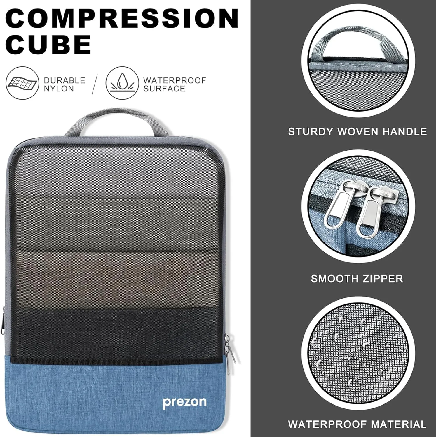Compression Packing Cubes, Extensible Suitcase Organiser, Packing Organisers for Suitcases, Packing Cubes for Travel or Home Storage（4Set-Blue）