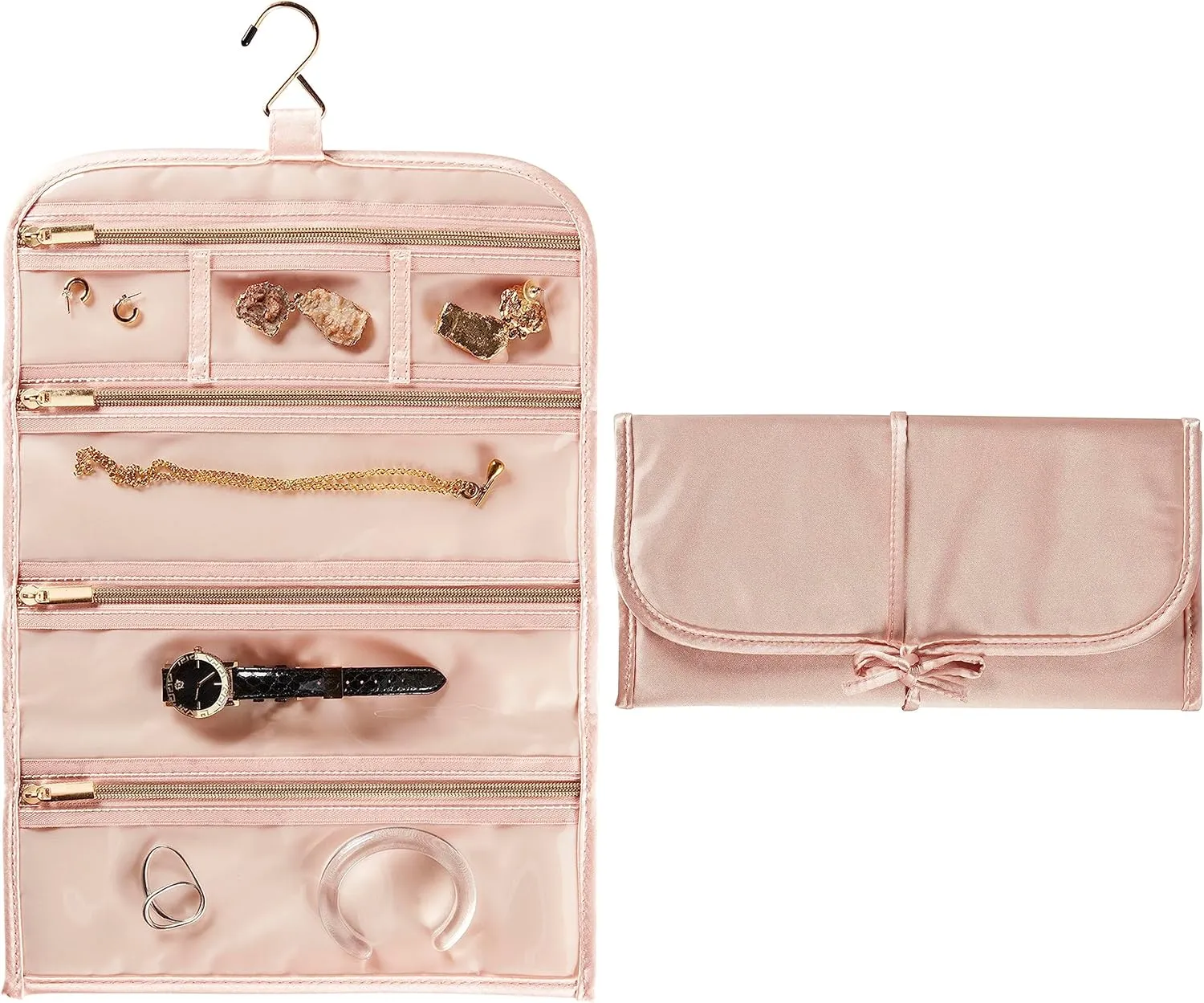 Conair Travel Jewelry Organizer, Travel Jewelry Bag with 6-Zippered Pockets in Blush Pink by Travel Smart